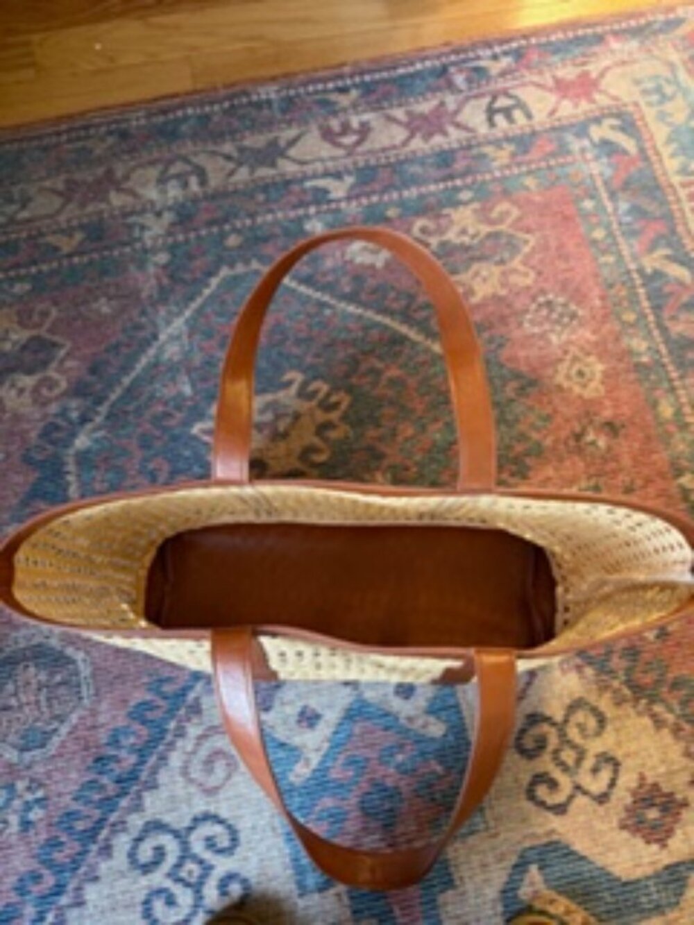 Woven Rattan Panel brown Tote/shoulder Bag - Picture 2 of 2